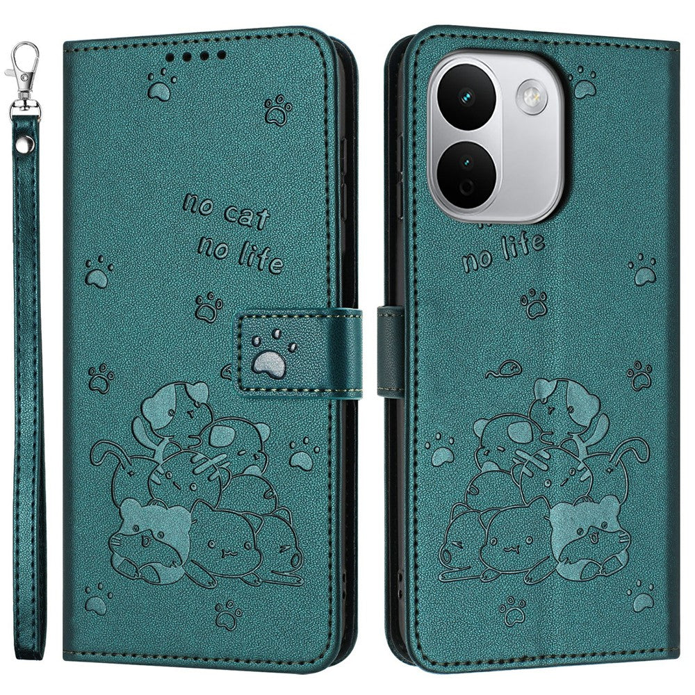 For Xiaomi Redmi Note 17 Pro+ 5G  /  Redmi Note 17 Pro Max 5G Wallet Case Cats Imprint Leather Phone Cover with Strap