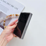 Magnetisk etui til Samsung Galaxy Z Fold8 med oliemaleri, guldfolie og blomstret IMD-hårdt PC-mobilcover med perlekæde og håndledsrem