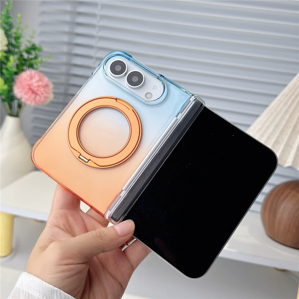 For iPhone Fold Case Rotating Kickstand Gradient Clear PC Shockproof Folding Phone Cover