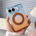 For iPhone Fold Case Rotating Kickstand Gradient Clear PC Shockproof Folding Phone Cover