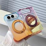 For iPhone Fold Case Rotating Kickstand Gradient Clear PC Shockproof Folding Phone Cover