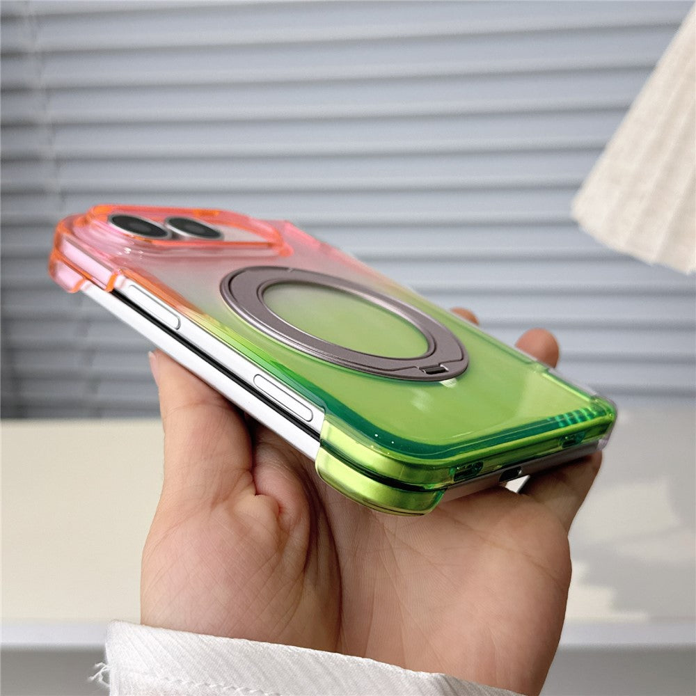 For iPhone Fold Case Rotating Kickstand Gradient Clear PC Shockproof Folding Phone Cover