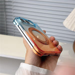 For iPhone Fold Case Rotating Kickstand Gradient Clear PC Shockproof Folding Phone Cover