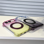 For iPhone Fold Case Rotating Kickstand Gradient Clear PC Shockproof Folding Phone Cover