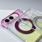 For iPhone Fold Case Rotating Kickstand Gradient Clear PC Shockproof Folding Phone Cover