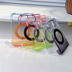 For iPhone Fold Case Rotating Kickstand Gradient Clear PC Shockproof Folding Phone Cover