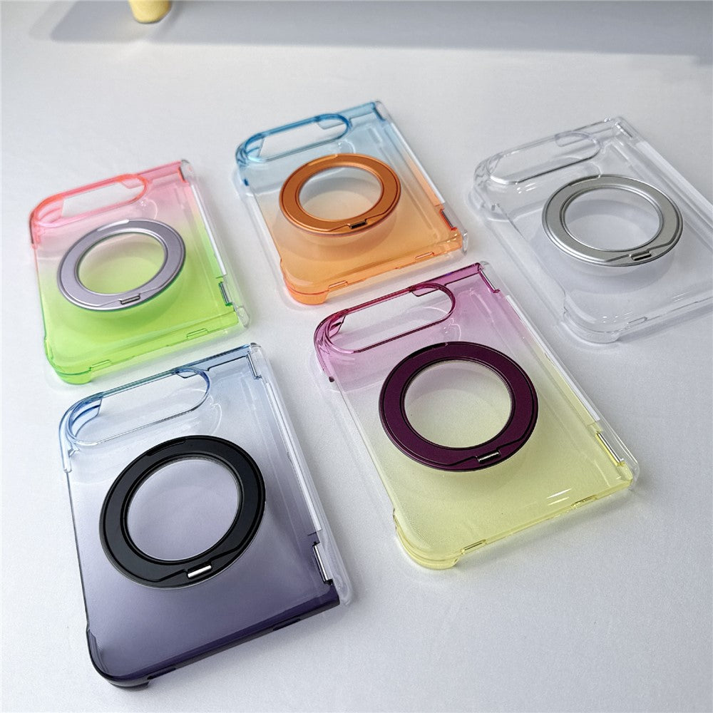 For iPhone Fold Case Rotating Kickstand Gradient Clear PC Shockproof Folding Phone Cover