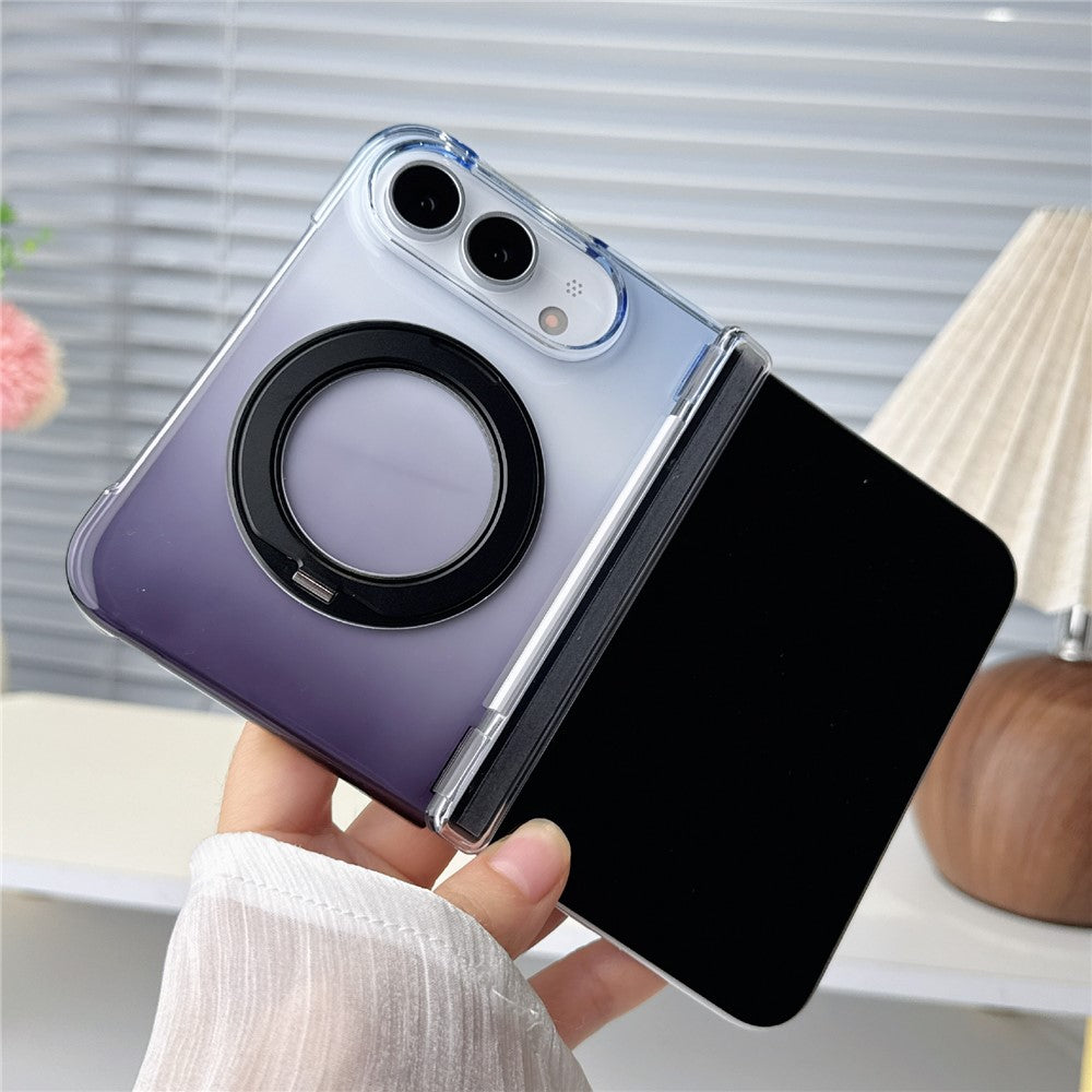 For iPhone Fold Case Rotating Kickstand Gradient Clear PC Shockproof Folding Phone Cover