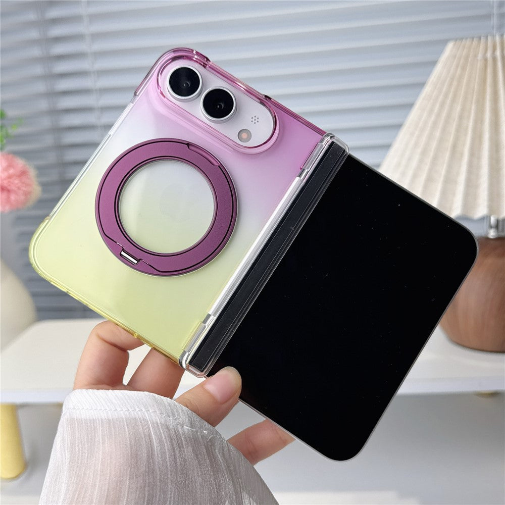 For iPhone Fold Case Rotating Kickstand Gradient Clear PC Shockproof Folding Phone Cover