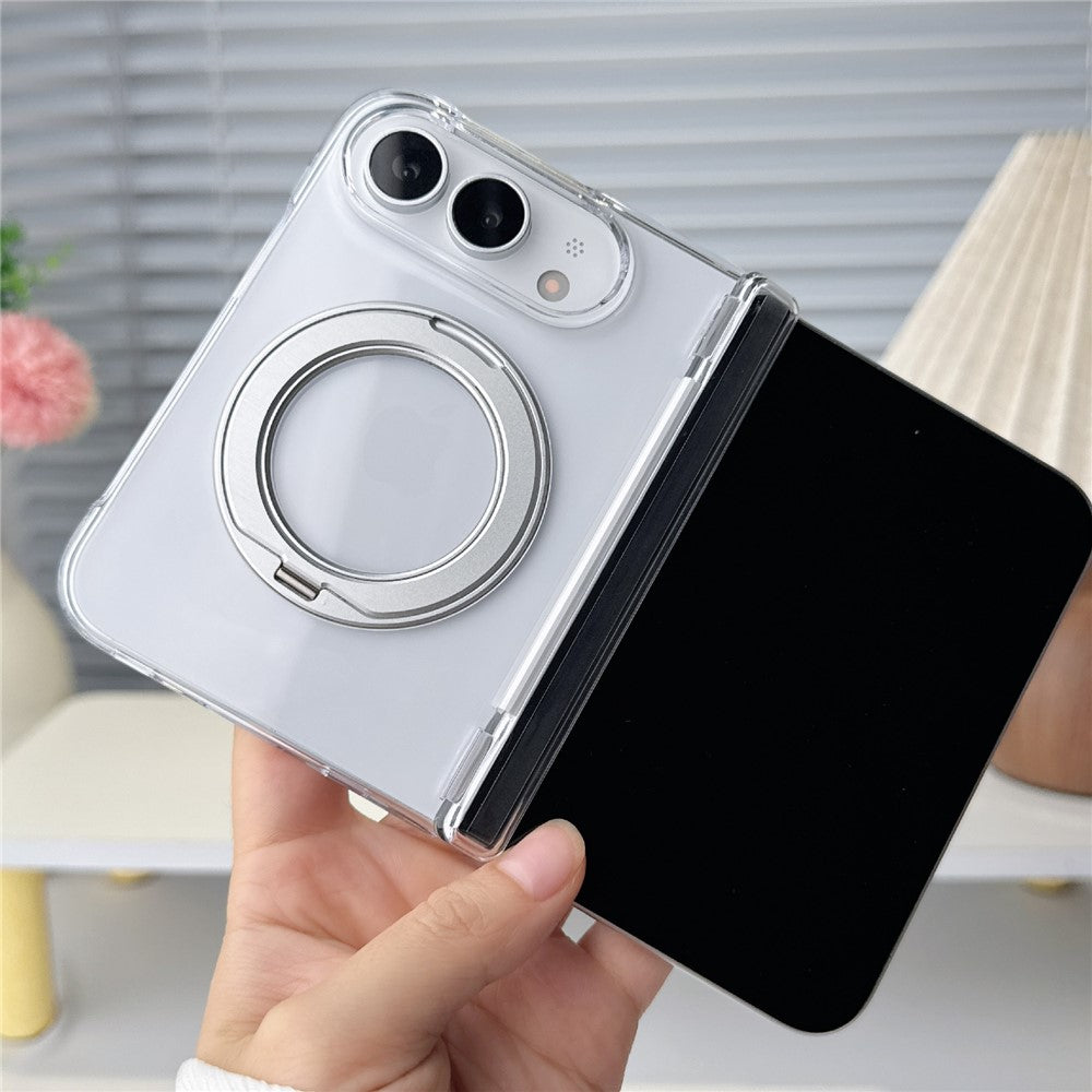 For iPhone Fold Case Rotating Kickstand Gradient Clear PC Shockproof Folding Phone Cover