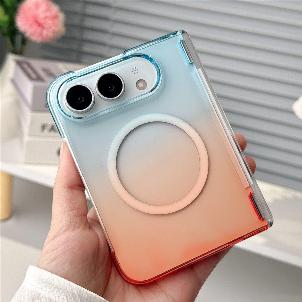 For iPhone Fold Magnetic Case Gradient Transparent Hard PC Protective Phone Cover