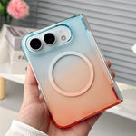 For iPhone Fold Magnetic Case Gradient Transparent Hard PC Protective Phone Cover