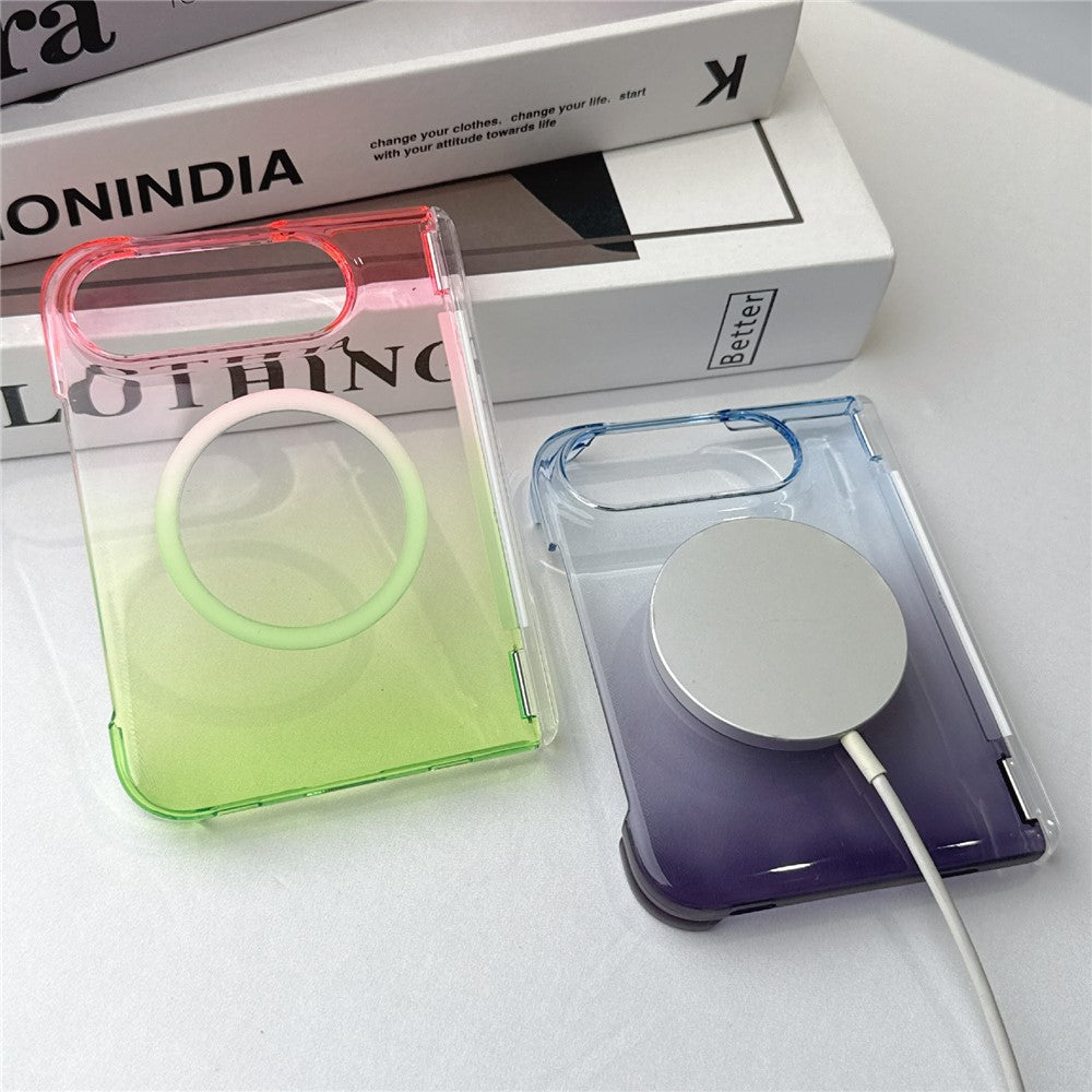 For iPhone Fold Magnetic Case Gradient Transparent Hard PC Protective Phone Cover