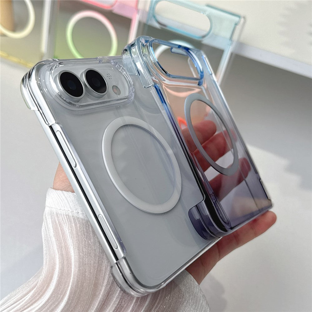 For iPhone Fold Magnetic Case Gradient Transparent Hard PC Protective Phone Cover