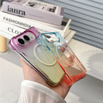 For iPhone Fold Magnetic Case Gradient Transparent Hard PC Protective Phone Cover