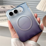 For iPhone Fold Magnetic Case Gradient Transparent Hard PC Protective Phone Cover