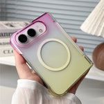 For iPhone Fold Magnetic Case Gradient Transparent Hard PC Protective Phone Cover