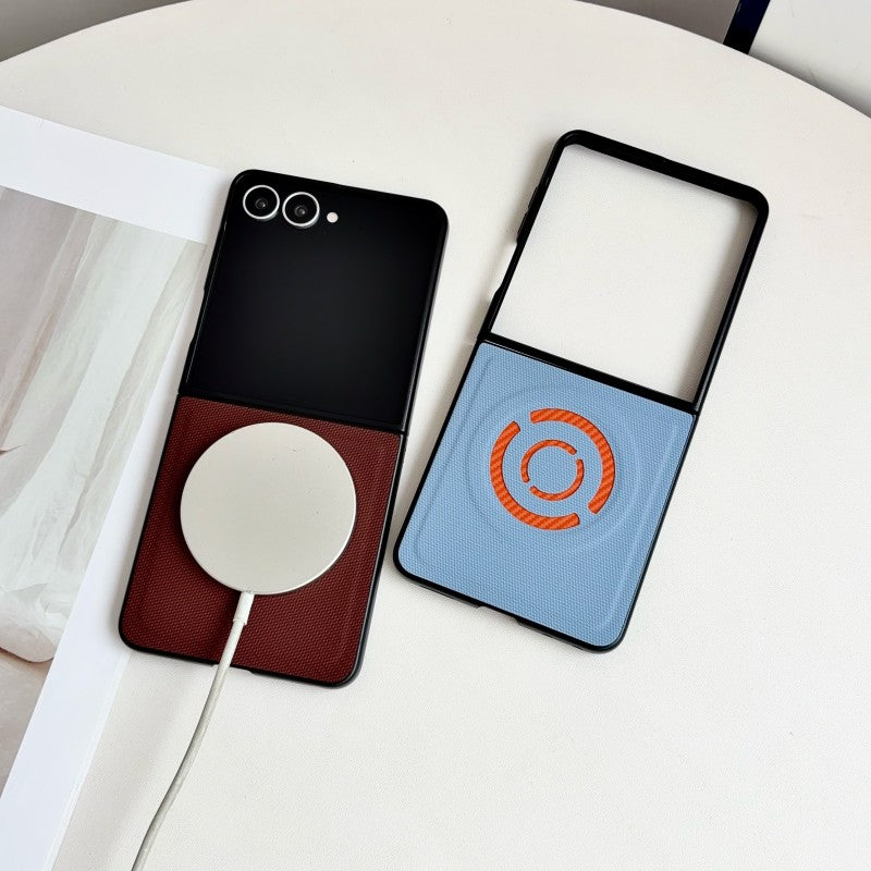 WANLONFENG for Samsung Galaxy Z Flip8 KJB Series Magnetic Case Tech Fabric Texture PC + TPU Phone Protective Cover