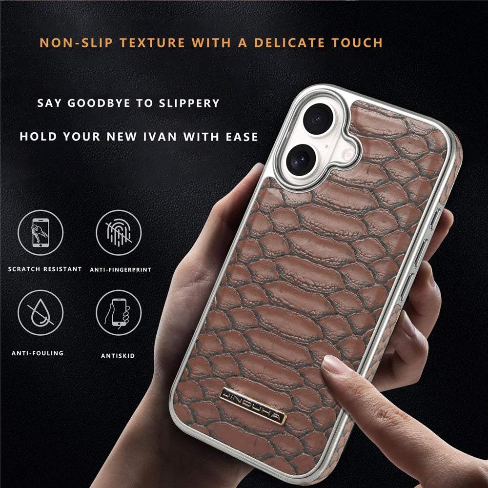 JINDUKA D51 For iPhone 16 Case Snakeskin Texture PU Leather + PC + TPU Phone Cover