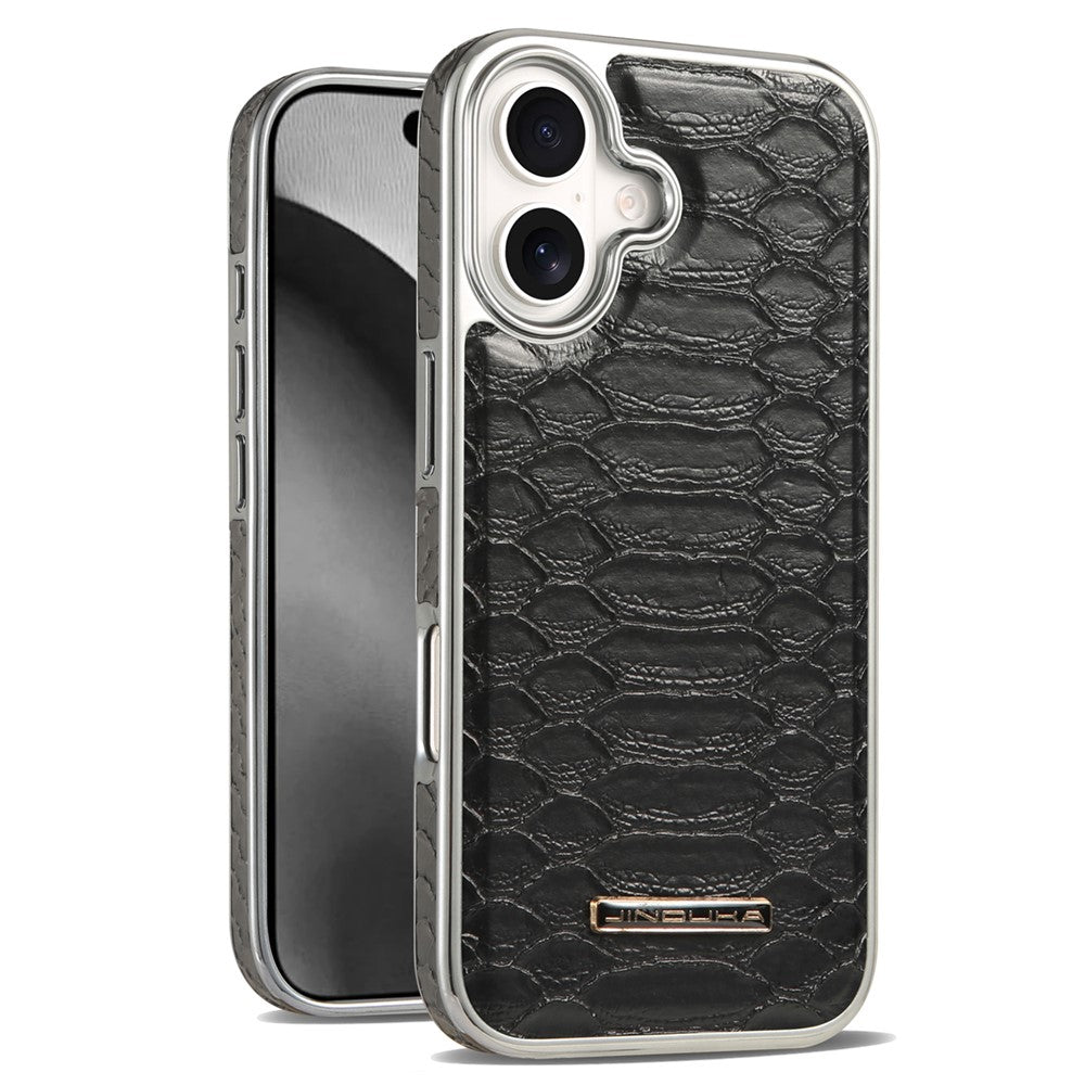 JINDUKA D51 For iPhone 16 Case Snakeskin Texture PU Leather + PC + TPU Phone Cover