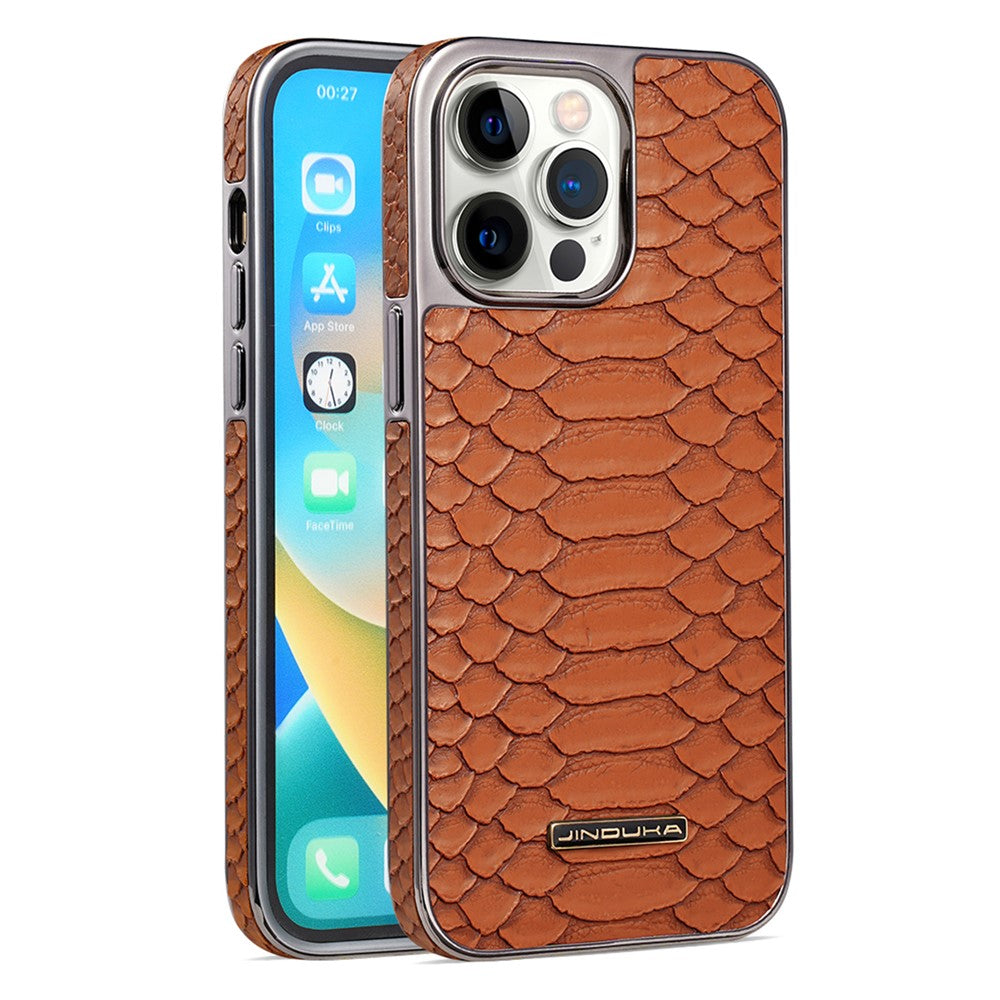 JINDUKA D51 til iPhone 14 Pro Max etui med slangemønster i PU-læder + PC + TPU-telefoncover