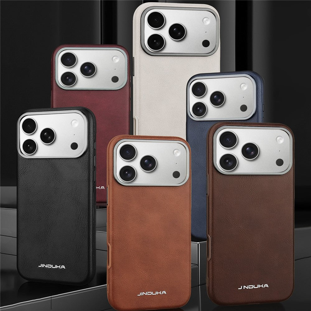 JINDUKA J4 Til iPhone 18 Pro Max / 17 Pro Max Magnetisk Cover Metal Linseramme Læderbelagt TPU + PC Telefoncover