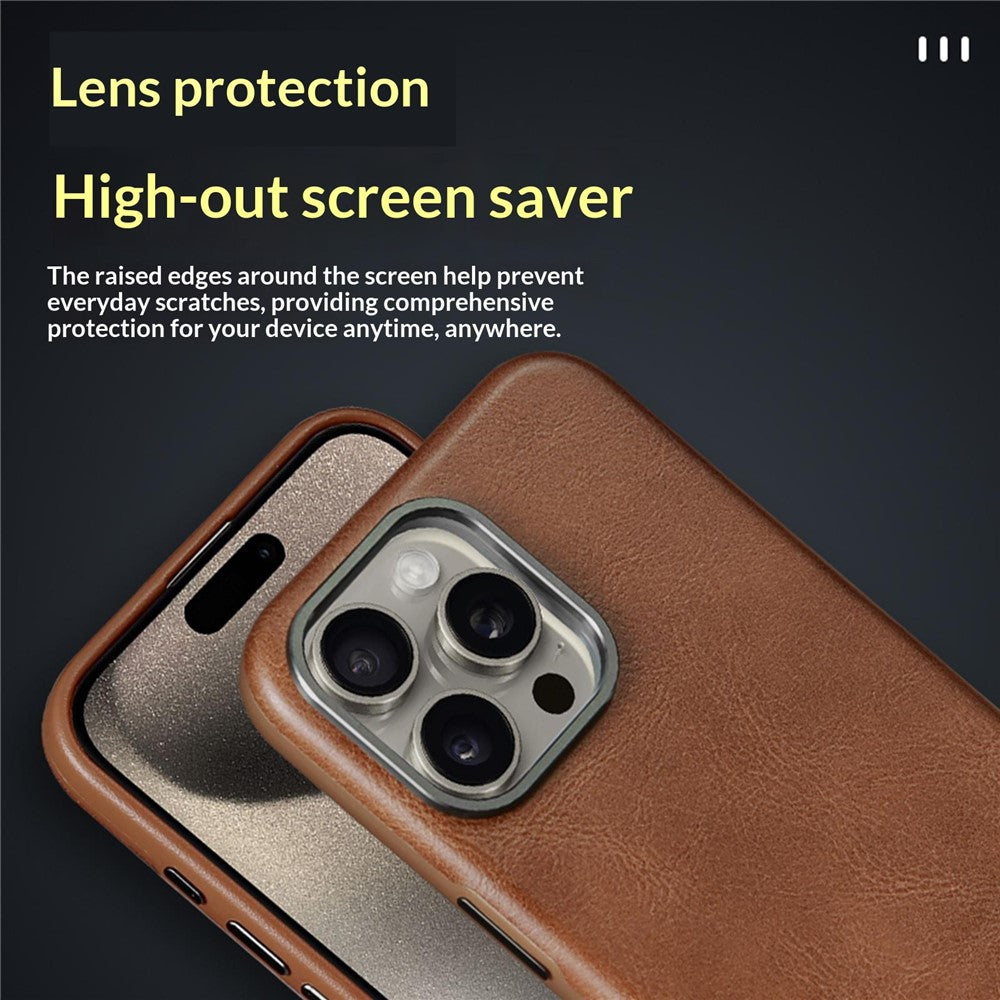 JINDUKA J4 Til iPhone 15 Pro Magnetisk Cover Metal Linseramme Læderbelagt TPU + PC Telefoncover