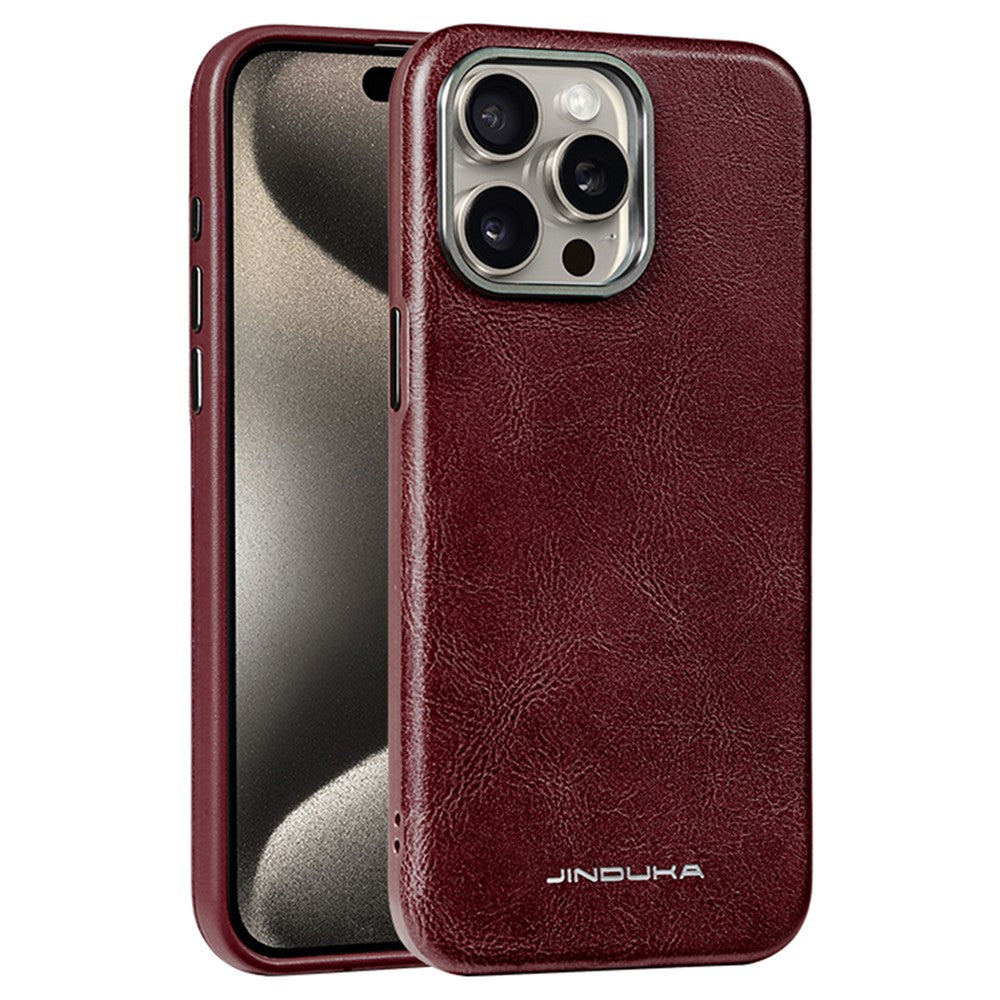 JINDUKA J4 For iPhone 13 Pro Magnetic Case Metal Lens Frame Leather Coated TPU + PC Phone Cover