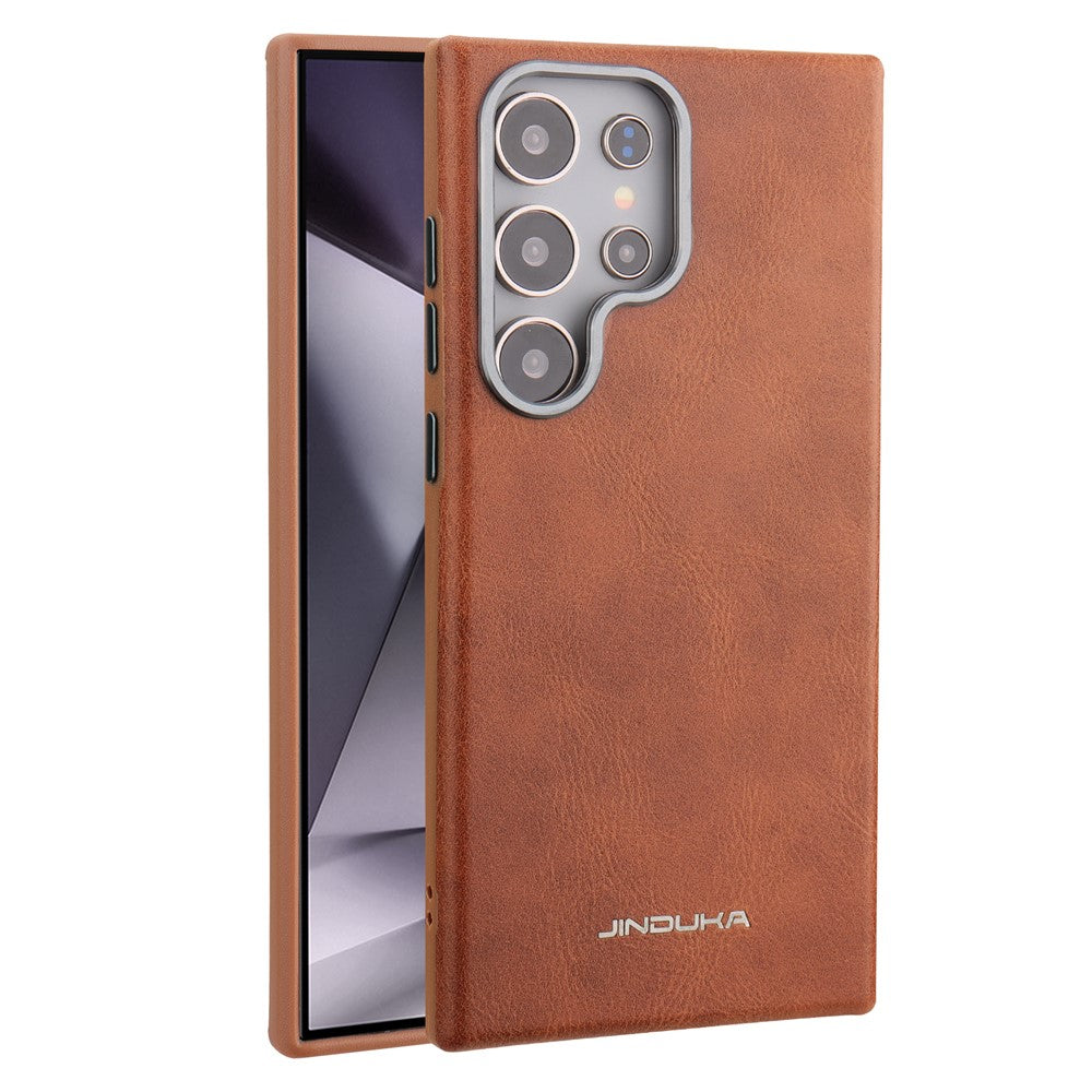 JINDUKA J4 For Samsung Galaxy S25 Ultra Magnetic Case Metal Lens Frame Leather Coated TPU + PC Phone Cover