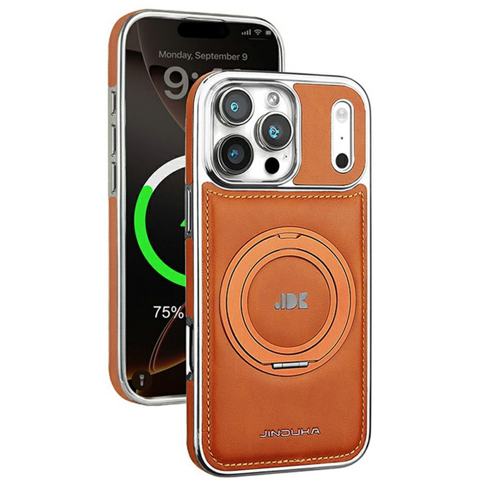 JINDUKA J9 til iPhone 18 Pro Max / 17 Pro Max Magnetisk Cover Roterende Støtteben Elektrobelagt Læderbelagt TPU + PC Cover