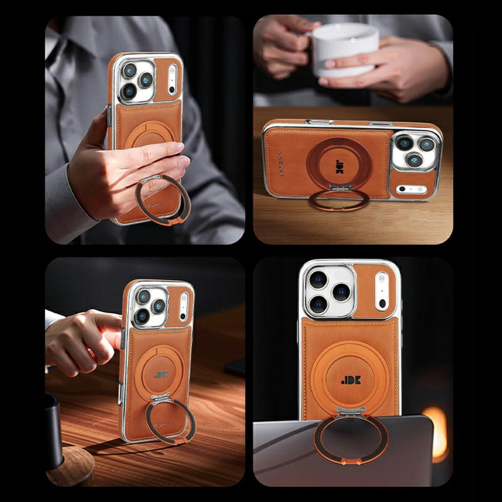 JINDUKA J9 til iPhone 18 Pro Max / 17 Pro Max Magnetisk Cover Roterende Støtteben Elektrobelagt Læderbelagt TPU + PC Cover