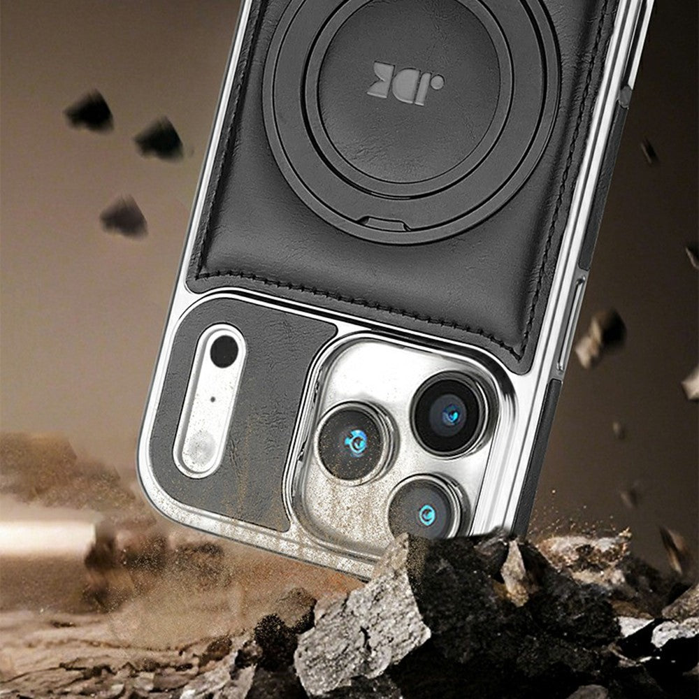 JINDUKA J9 til iPhone 18 Pro Max / 17 Pro Max Magnetisk Cover Roterende Støtteben Elektrobelagt Læderbelagt TPU + PC Cover