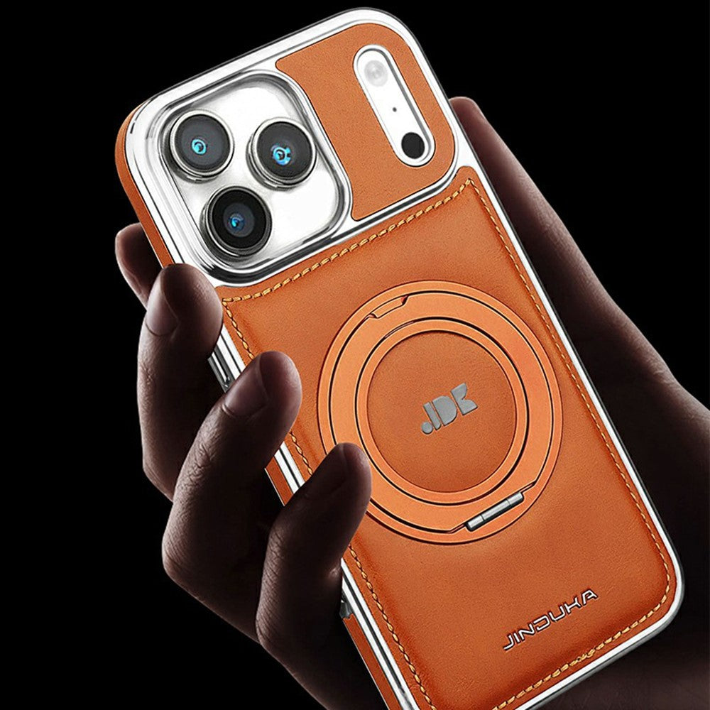 JINDUKA J9 til iPhone 18 Pro Max / 17 Pro Max Magnetisk Cover Roterende Støtteben Elektrobelagt Læderbelagt TPU + PC Cover