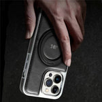 JINDUKA J9 til iPhone 15 Pro Max magnetisk cover med roterende støttefod, galvaniseret læderbelagt TPU + PC-cover