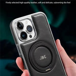 JINDUKA J9 til iPhone 15 Pro Max magnetisk cover med roterende støttefod, galvaniseret læderbelagt TPU + PC-cover