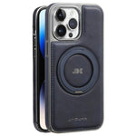 JINDUKA J9 til iPhone 15 Pro Max magnetisk cover med roterende støttefod, galvaniseret læderbelagt TPU + PC-cover
