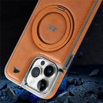JINDUKA J9 For iPhone 15 Pro Magnetic Case Rotating Kickstand Electroplated Leather Coated TPU + PC Cover