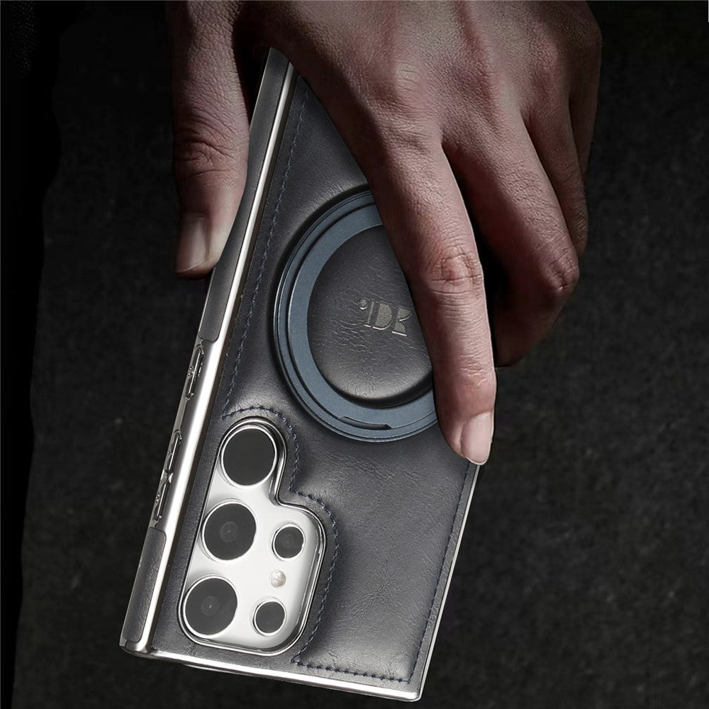 JINDUKA J9 For Samsung Galaxy S25 Ultra Magnetic Case Rotating Kickstand Electroplated Leather Coated TPU + PC Cover