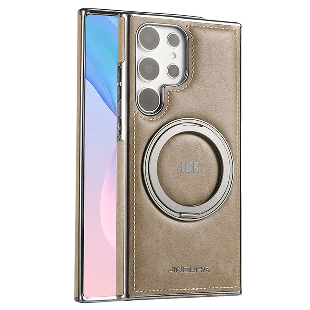 JINDUKA J9 For Samsung Galaxy S25 Ultra Magnetic Case Rotating Kickstand Electroplated Leather Coated TPU + PC Cover