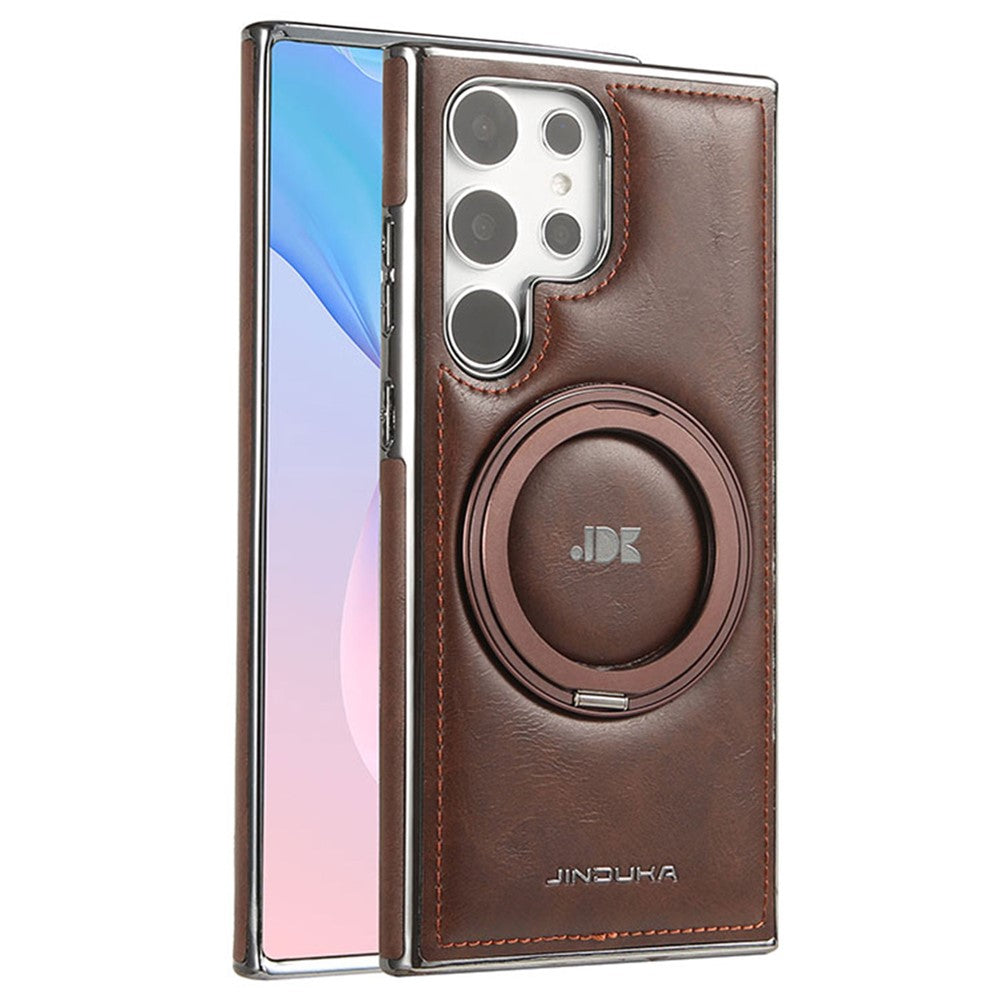 JINDUKA J9 For Samsung Galaxy S25 Ultra Magnetic Case Rotating Kickstand Electroplated Leather Coated TPU + PC Cover