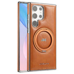 JINDUKA J9 For Samsung Galaxy S25 Ultra Magnetic Case Rotating Kickstand Electroplated Leather Coated TPU + PC Cover