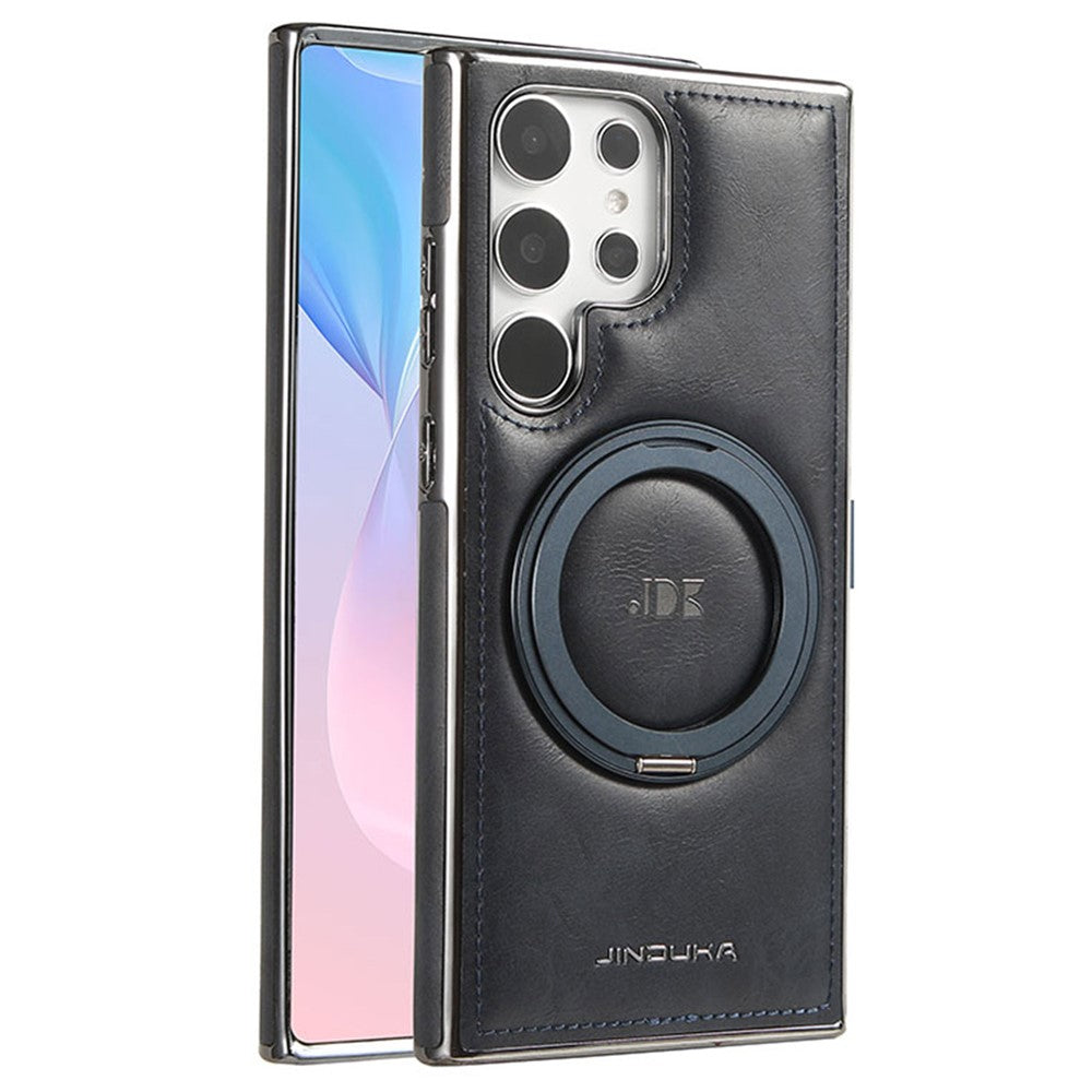 JINDUKA J9 For Samsung Galaxy S25 Ultra Magnetic Case Rotating Kickstand Electroplated Leather Coated TPU + PC Cover
