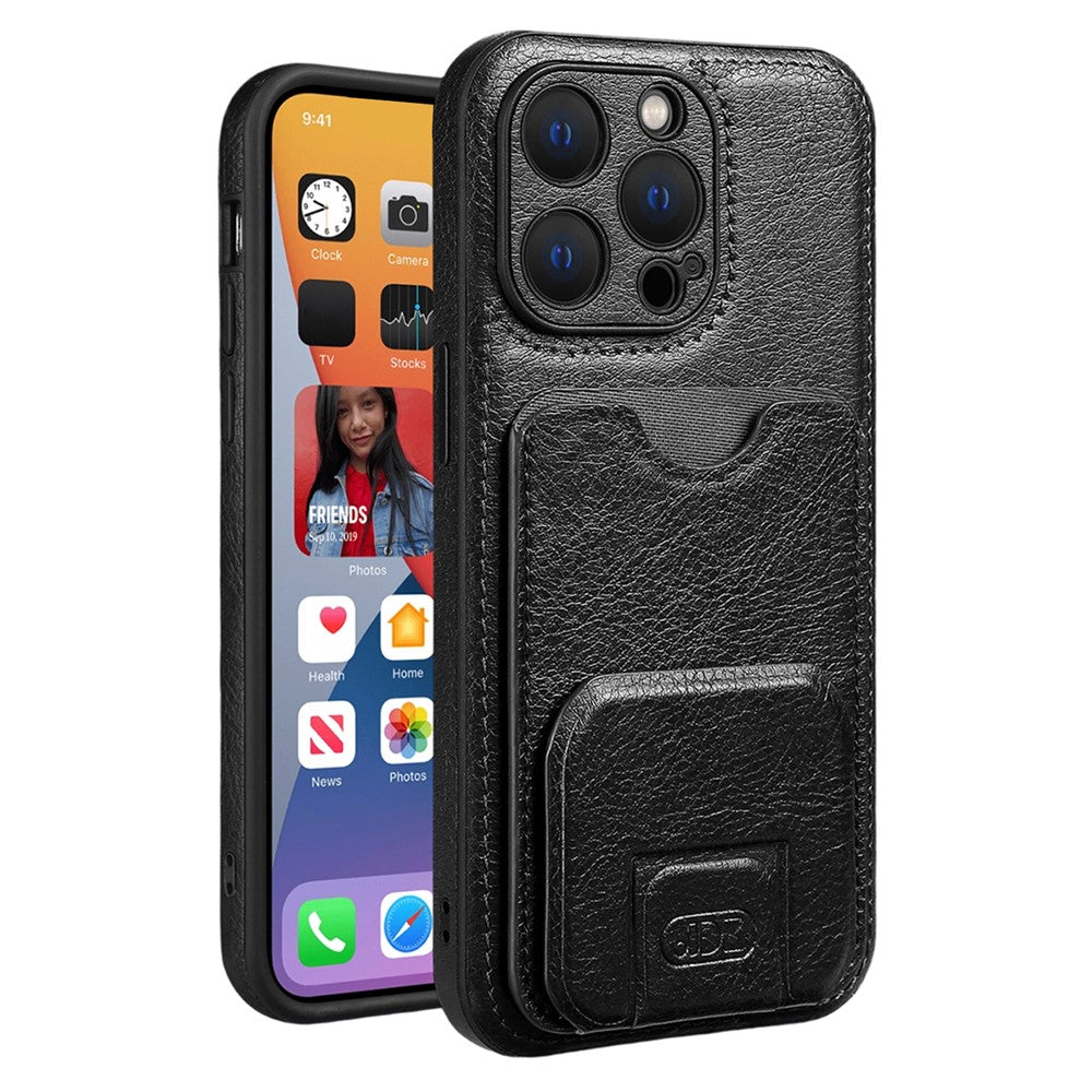 JINDUKA K12 iPhone 15 Pro Max-skal med kortfack och stativ i PU-läder
