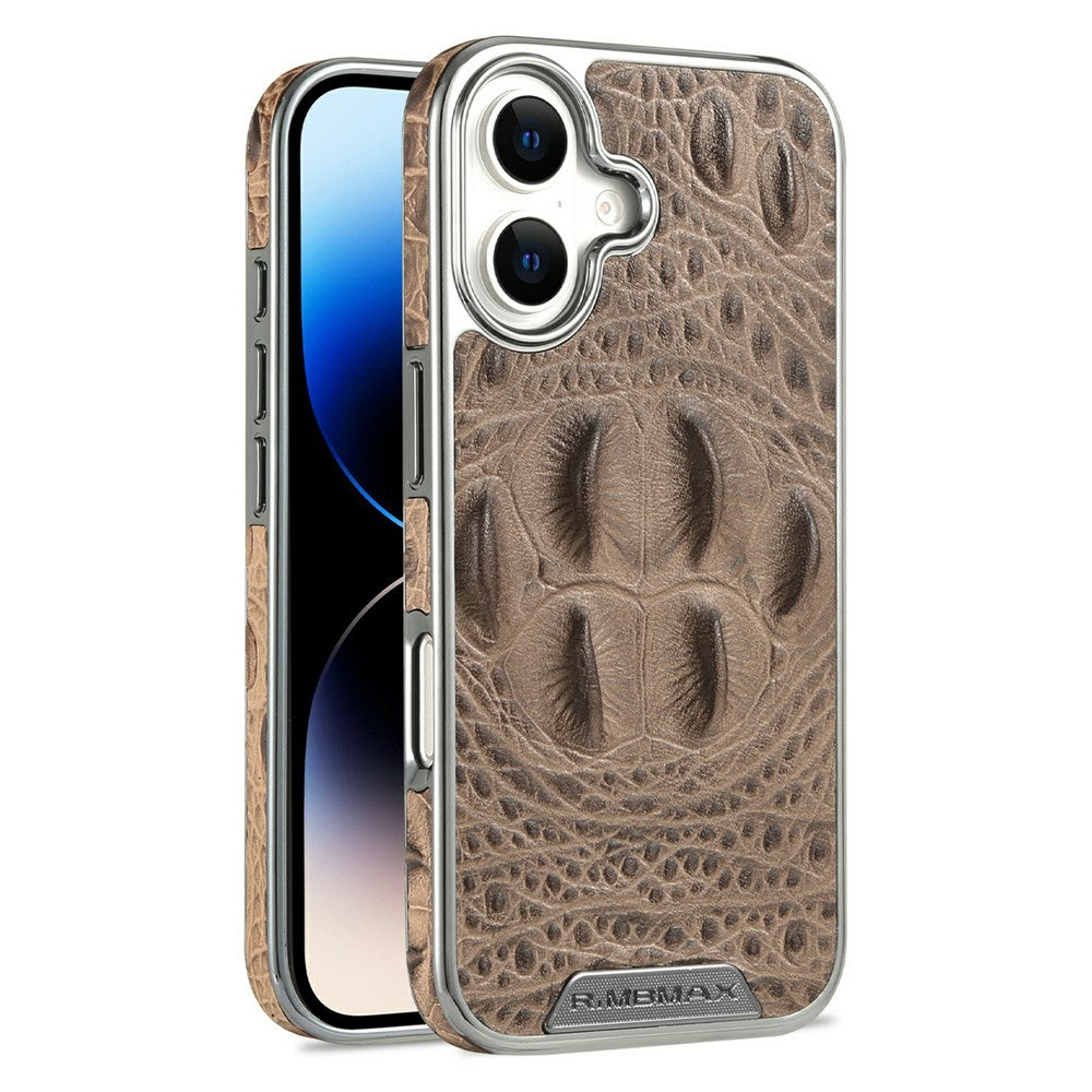 RMBMAX M2 for iPhone 17 Case Crocodile Pattern Genuine Cow Leather Shock-Absorbent Phone Back Cover