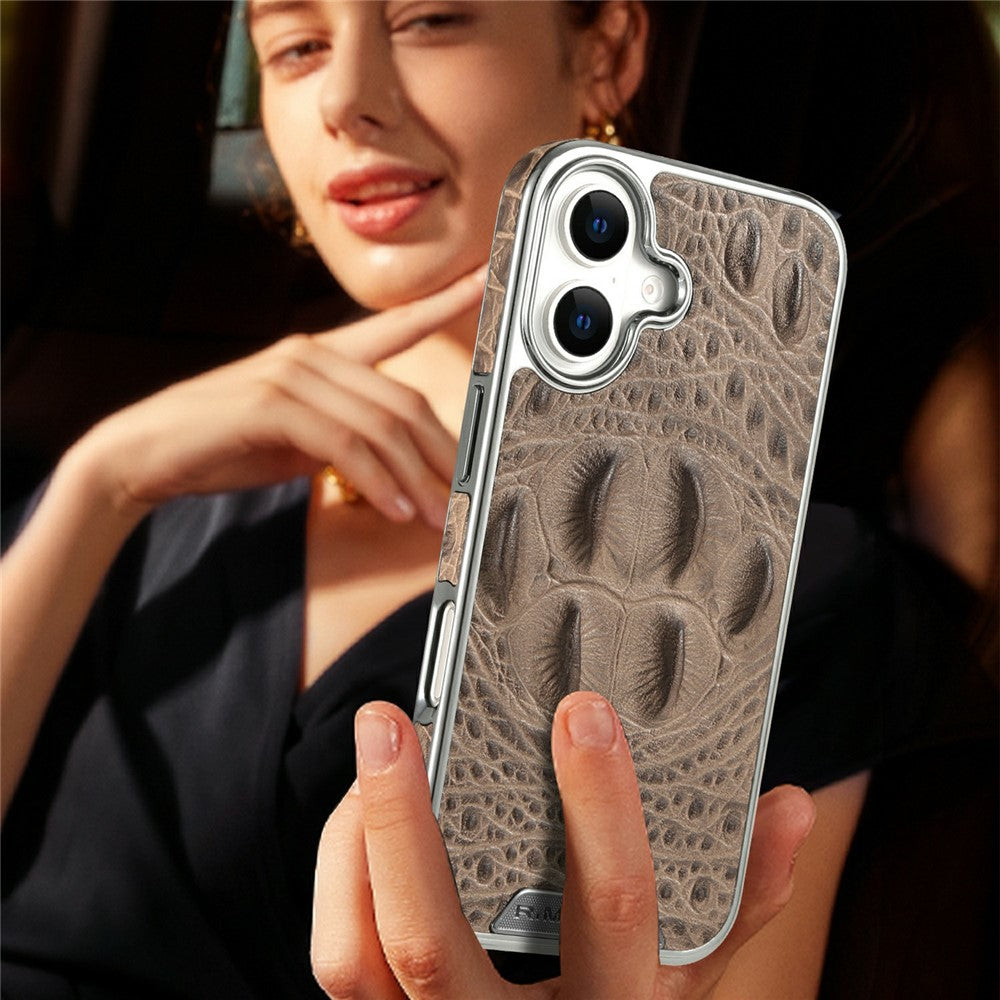 RMBMAX M2 for iPhone 17 Case Crocodile Pattern Genuine Cow Leather Shock-Absorbent Phone Back Cover