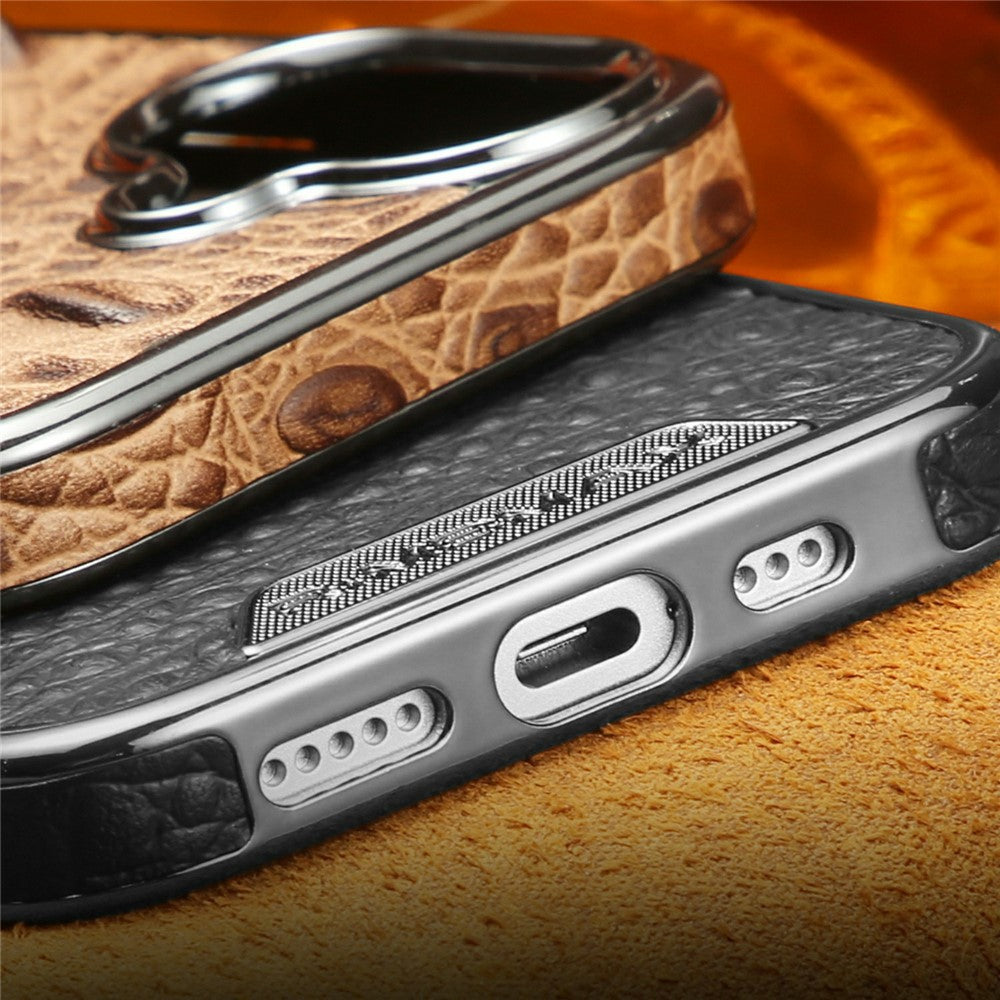 RMBMAX M2 for iPhone 17 Case Crocodile Pattern Genuine Cow Leather Shock-Absorbent Phone Back Cover
