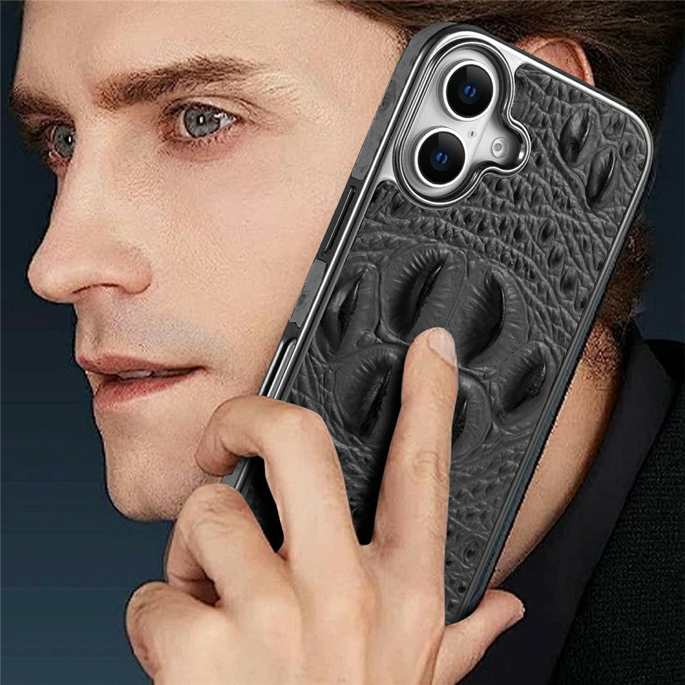 RMBMAX M2 for iPhone 17 Case Crocodile Pattern Genuine Cow Leather Shock-Absorbent Phone Back Cover