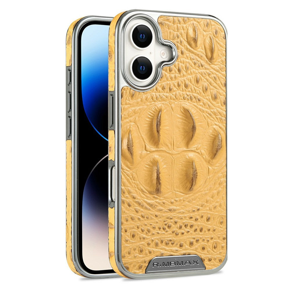 RMBMAX M2 for iPhone 17 Case Crocodile Pattern Genuine Cow Leather Shock-Absorbent Phone Back Cover