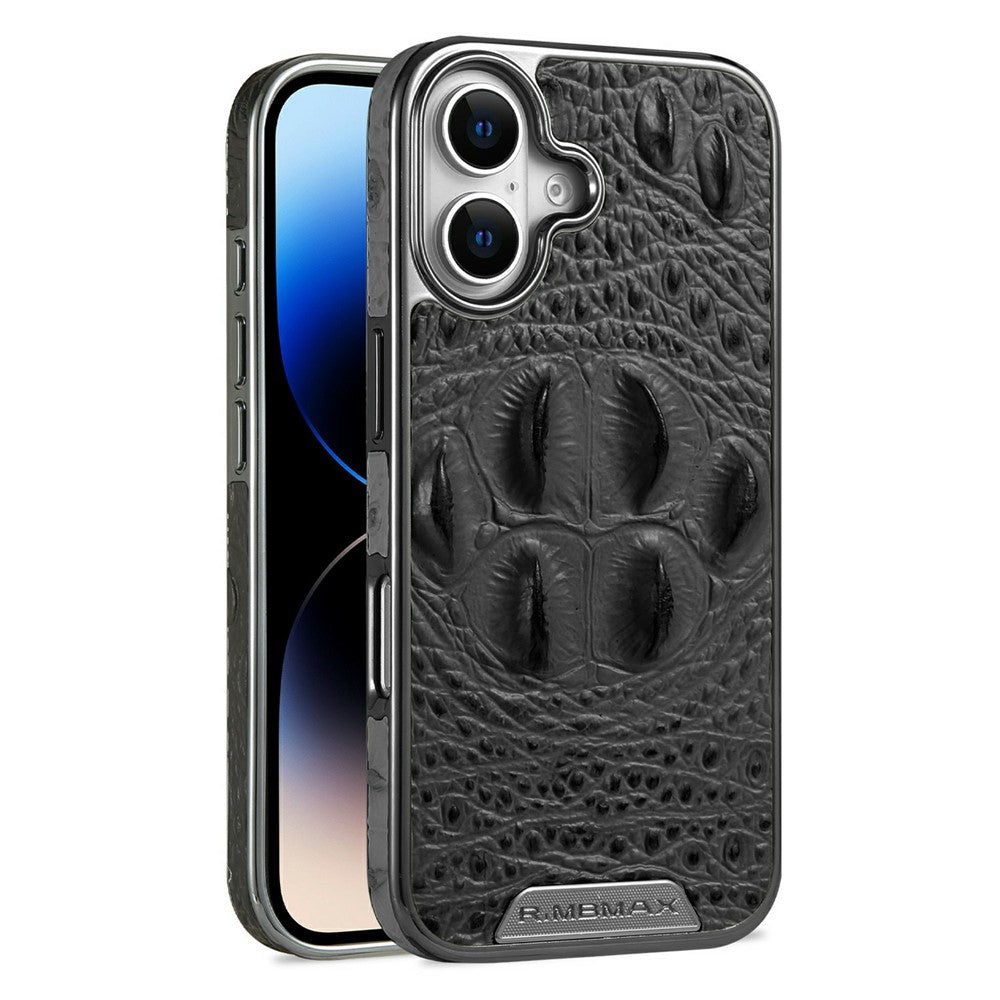 RMBMAX M2 for iPhone 17 Case Crocodile Pattern Genuine Cow Leather Shock-Absorbent Phone Back Cover