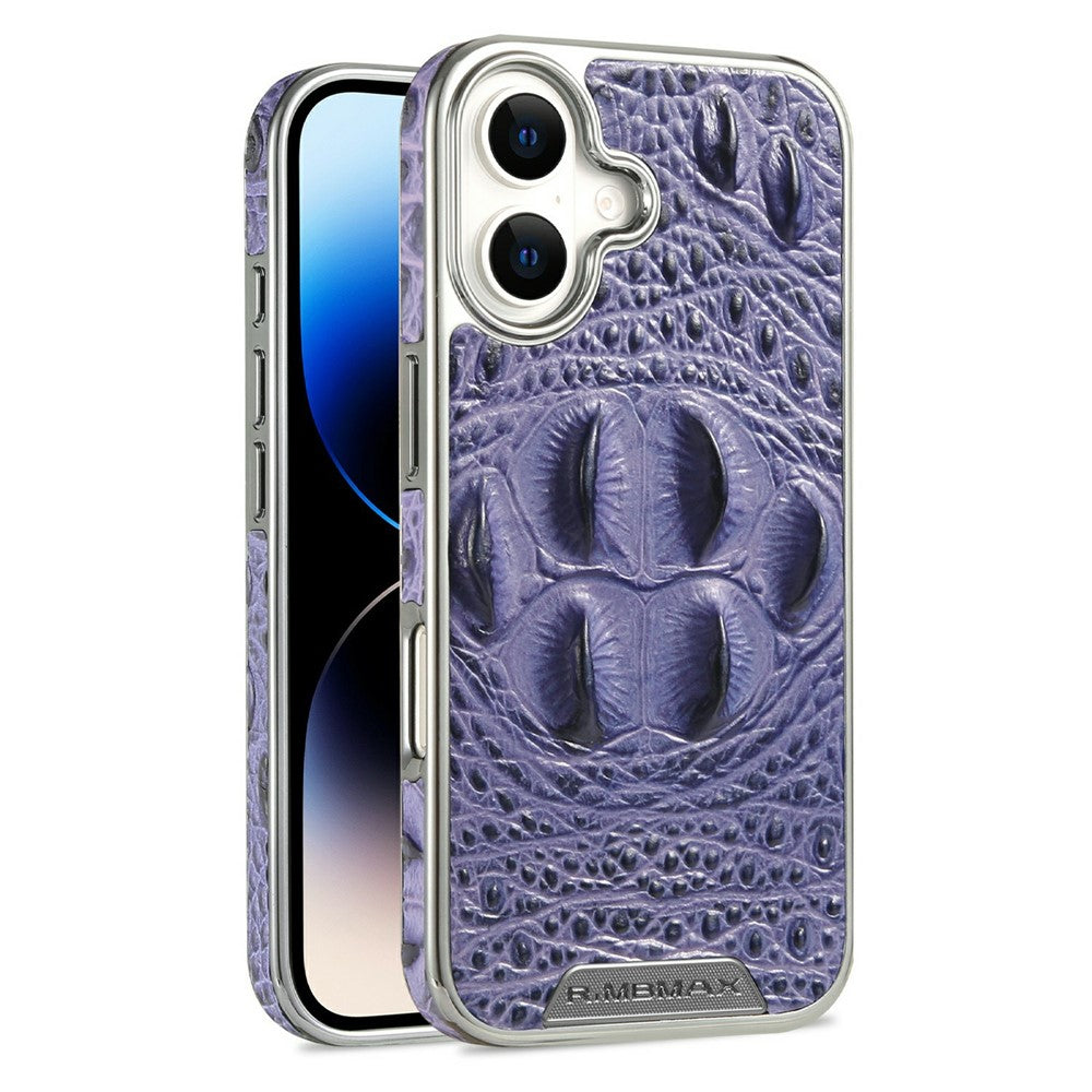 RMBMAX M2 for iPhone 17 Case Crocodile Pattern Genuine Cow Leather Shock-Absorbent Phone Back Cover